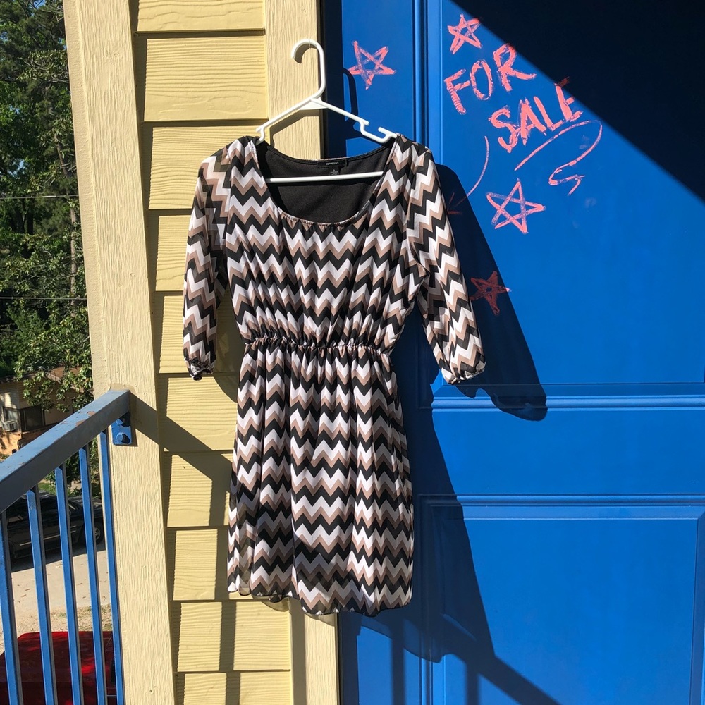 Chevron tan brown black flowy mini summer dress